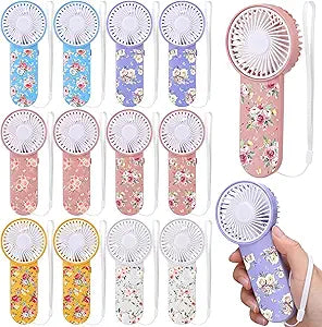 Gerrii 12 Set Tea Party Mini Fans Bulk for Guests Wedding Floral Portable Personal Battery Powered Small Handheld Fans for Bridal Shower Bridesmaid Thank You Gift Decorations Summer Party Favors