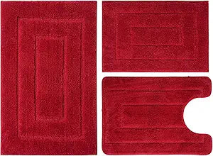 Bathroom Rugs Sets 3 Piece, with 20" x 28" U-Shaped Toilet Rug, Ultra Absorbent and Super Soft Touch, Non-Slip, Microfiber Plush,Rectangular Pattern, Quick Dry Bath Mats for Bathroom, Tub, Bedroom