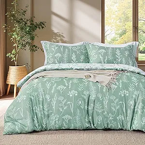 Joiedomi Floral California King Comforter Set Sage Green Bedding Set - 3 Pieces California King Bed in a Bag with 1 Soft Reversible Botanical Flowers Comforter and 2 Pillow Shams
