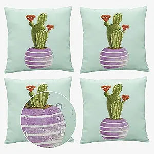 Volans 18" x 18" Outdoor Throw Pillows with Inserts, Water Resistant Decorative Lumbar Pillows for Backyard, Bed, Couch, and Patio Furniture, 4 Pcs, Cactus
