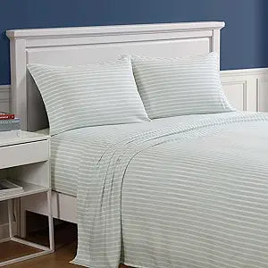 Nautica - Twin XL Size Sheet Set, Crisp & Cool Bedding with a Light and Breathable Feel, 3 Piece Bed Sheets with Deep Pocket Fitted Sheet & Matching Pillowcase (Beasley Stripe Green)