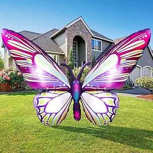 Leyndo 6 ft Giant Butterfly Inflatable Outdoor Decoration Blow up Large Summer Butterfly Inflatable Decor with Built-in LED Light for Lawn Garden Patio Holiday Party Indoor Outside