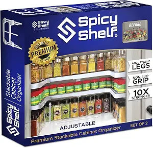 Spicy Shelf 3.0 - Expandable 2 Tiered Spice Rack Organizer for Cabinet & Pantry - Kitchen Seasoning Organizer - Cabinet Spice Racks for Inside Cabinets (Spicy Shelf Premium) - Home Organization