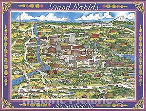 Grand Rapids Michigan Pictorial Map 1973 - Furniture City Historical Print - 44in x 34in
