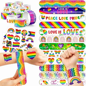 Cherisnowy 48PCS Pride Party Favors Temporary Tattoos & Snap Slap Bracelets