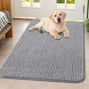 Smiry Dog Door Mat for Muddy Paws 40x32, Absorbent Microfiber Dirt Trapper Pet Doormat, Non-Slip Washable Quick Dry Chenille Front Door Mat, Entryway Rug for Indoor and Outdoor, Grey