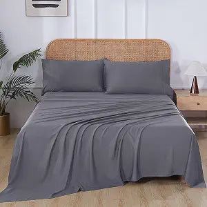 Zaizaihome 100% Bamboo Viscose Queen Sheet Set, 400 Thread Count, Cooling Sheets for Hot Sleepers, 16" Deep Pocket, Ultra Soft Breathable & Hotel Luxury Silky Bed Sheets, 4 Pieces, Queen, Dark Grey