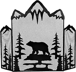 BestGiftEver 3-Panel Fireplace Screen Decorative with a Majestic Mountain Bear - Stand Alone Fireplace Cover Metal Mesh Screen - Home Decorative Firescreen for Cabin, Wildlife, and Woodland Theme