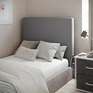 Flash Furniture Hugo Twin Headboard with 2 Outlets, USB Port, USB Type-C Port, Faux Linen Upholstery, Dual Hanging Options, Gray
