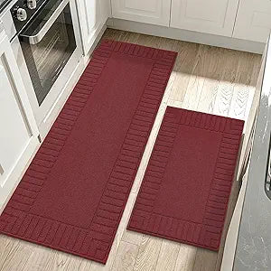 BEQHAUSE-Non-Slip-Kitchen-Mats-for-Floor [2PCS],Kitchen Mats,Machine Washable Burgundy Red Kitchen Rugs,Polypropylene Kitchen Floor Mat with TPR Backing 24x35inch/24x60inch