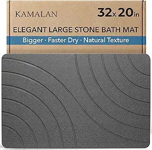 32x20 Large Stone Bath Mat for Floor, Diatomaceous Earth Shower Mat,Non-Slip Quick Drying, Super Absorbent Diatomite Stone Bath Mat  Elegant Modern Design, Grey (StormGrey)
