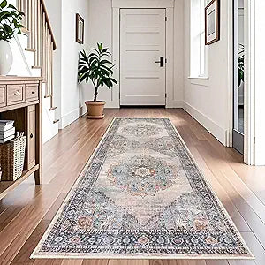 Washable Hallway 4x8 Runner Rug: Non-Slip Hallway Runner Rug Stain Resistant Durable Soft Kitchen Rugs Low Pile Thin Indoor Carpet for Living Room Bedroom Bathroom (Blue, 4X8)