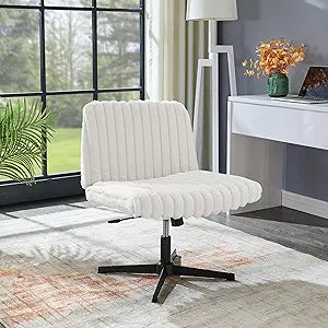 Roundhill Blynn Adjustable Swivel Criss Cross Chair, Wide Seat Office Chair Vanity Chair, Cream White