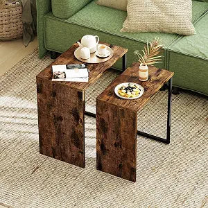 Giantex Nesting Coffee Table Set of 2, Rectangular Stackable Side Tables with Sturdy Metal Frames, Modern Nesting End Tables for Living Room, Bedroom, Rustic Brown