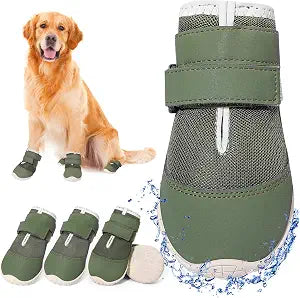DcOaGt Dog Shoes for Large Dogs XXL,Mesh Breathable Dog Boots & Paw Protectors for Hot Pavement Summer Winter Snow, 360Anti-Slip Dog Booties for Hiking/Walking,Military Green 4PCS(Size 9)