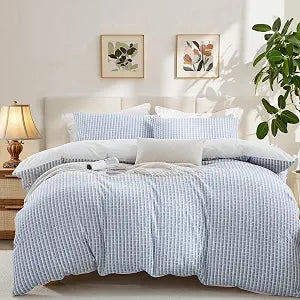 Oli Anderson 100% Cotton Waffle Comforter Set Queen Size, 3 Pieces Lightweight Breathable All Season Bed Comforter, Soft Skin-Friendly Blanket for Bedroom Guest Room, Machine Washable, Blue