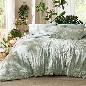 Bedsure Sage Green Queen Comforter Set, Floral Bedding Sets, 7 Piece