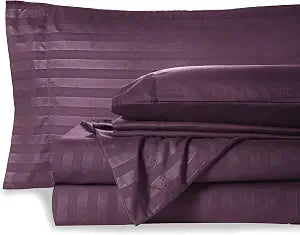 Mocassi Queen Stripe Sheet Set - Luxury Hotel 1800 Premier Bedding Sheets & Pillowcases - Ultra Soft Breathable & Cooling Bed Sheets - Wrinkle Resistant - 6 Piece Set - Queen, Purple