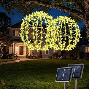Joomer Solar Hanging Ball Lights Outdoor, 2-Pack 13in & 11in Total 264 LED Solar Globe Lights, 8 Modes Waterproof Metal Sphere Lights with Hooks for Patio Garden Decor - Warm White