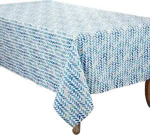 SARO LIFESTYLE Watercolor Chevron Design Tablecloth, Blue, 65"x90"