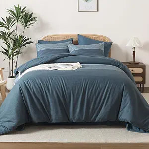 Andency Full Size Comforter Set Haze Blue - 7 Pieces Striped Lightweight Bed in a Bag, Soft Reversible Bedding Set with Comforter, Fitted & Flat Sheet, Pillowcases & Shams