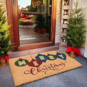 LuxUrux Premium Christmas Door Mat Outdoor - Elegant Coir Holiday Door Mat, Absorbent and Non-Slip Front Doormat - Merry Christmas |  Natural, Perfect for Holiday Entryways Indoors & Outdoors