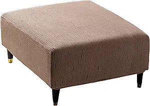 Stretch Ottoman Cover Square/Rectangle,Oversized Foot Stool Slip Cover,Jacquard Storage Footstool Furniture Protector with Elastic Band, Footrest Slipcovers Removable(Large,Slanted Rib Coffee)