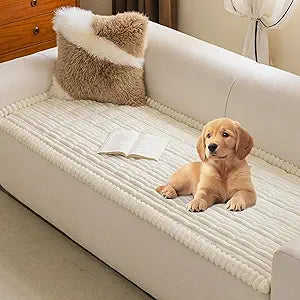MYSKY HOME Couch Covers for 3-4 Cushion Sofa Pet Friendly, Couch Cover for Dogs, Sofa Covers for Pets Washable, Soft Non-Slip Sofa Slipcovers Furniture Protector Covers, Cream, 27.6" x 82.7"