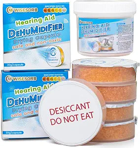 Wisesorb Hearing Aid Dryer, Hearing Aid Dehumidifier, Hearing Drying Jar and Dehumidifier Set (1 Container and 4pcs  30g Capsules)