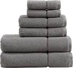 Vera Wang - Bath Towels, Super Soft 100% Cotton Towel Set, Highly Absorbent with a Medium-Weight Plush Feel, Low Linting & Fade Resistant Bathroom Towels (Modern Lux Grey, 6 Piece)