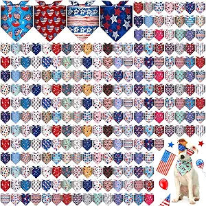 Geyoga 240 Pcs Patriotic Dog Bandanas Bulk 4th of July Bandanas for Dog 250th Adjustable Bibs America Flag Triangle Kerchief Scarf Pet Photo Props for Small Medium Large Party Costume Accessories