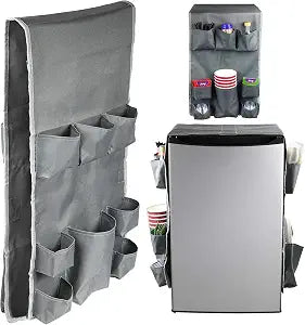 GlossyEnd Classic Design  Dorm and office Double Over the Fridge Caddy Organizer, 11 Pocket Storage and Paper Goods Organizer, Flatware Storage Organizer, Gray