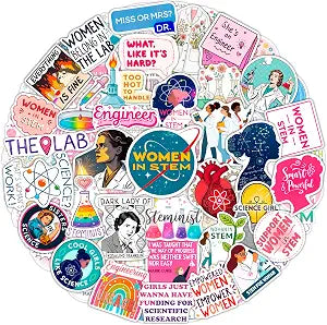 100Pcs Women in Stem Stickers for Water Bottle, Laptop - Woman in Science Stickers - Engineering, Women in Stem Gifts, Science Party Supplies - Gift for Women & Men