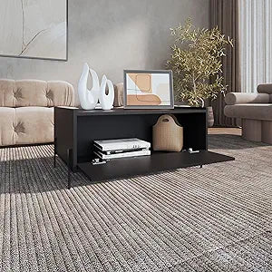 Tuhome Shan 15" High Minimalistic Coffee Table with Pull-Down Cabinet Door and Open Shelf, Modern Rectangular Living Room Center Table with Functional Storage for Books, Dcor and Essentials, S