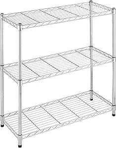 Whitmor 3 Tier Shelving Unit, Metal Storage Shelves, 400 lbs Capacity per Shelf, 1200 lbs Total, Easy Assembly Home Organizer for Pantry, Kitchen, Garage, Plant, 36"L x 14"W x 36"H, Chrome