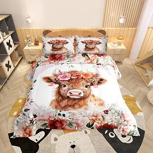 Feelyou Cute Highland Cow Comforter Set Twin Size Boys Girls Teens