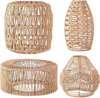 Baquler 4 Pcs Lamp Shade Pendant Light Shade Woven Lampshade Hanging Replacement Light Covers Boho Lamp Cover Home Decor, Farmhouse Rustic Wall Sconces for Table Lamps Floor Lamps