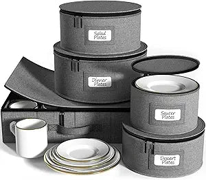 Sorbus China Storage Containers Hard Shell - Glass & Dish Storage Containers for Transport, Moving, Party - 5 Pc. Stackable Plate Storage Set for Dinnerware, Mugs, Cups - Felt Plate Protector included