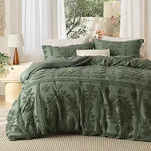 Bedsure Boho Duvet Cover King Size, Soft & Comfortable Elegant Design Boho Bedding for Decoration, Machine Washable Comforter Cover for All Seasons,Includes 1 Duvet Cover & 2 Pillow Shams,Olive Green