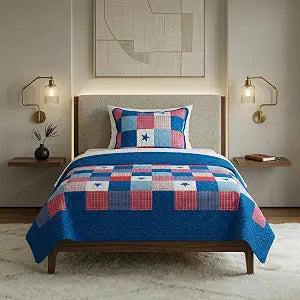 Lavish Home Twin Caroline Patriotic Quilt Set, 2-Piece-Set