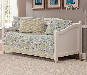 Mk Home 5pc Daybed Set Quilted Bedspread Coverlet Floral Yellow White Gray Light Green New