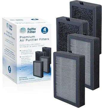 Fette Filter - LV-H128 Replacement Filter Compatible with LEVOIT LV-H128-RF/Valkia PU-P02 / PUURVSAS HM669A / ROVACS RV60 Air Purifier Models Part # LV-H128-RF 4QTY