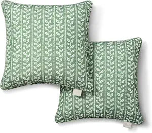 Martha Stewart Vineyard Vines Indoor Outdoor Decorative Pillow 2-Pack Set, UV Fade Resistant, Water Repellent, Printed Garden Design, Green, 18"x18"