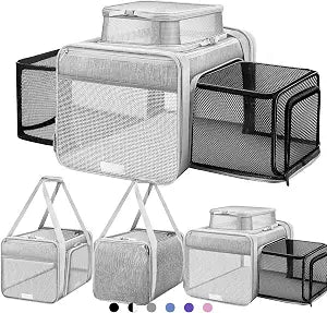 Top and 2 Sides Expandable Cat Carrier 17x11x11, TSA Airline Approved Dog Carriers for Medium Dogs, Soft-Sided Pet Carrier with Self-Locking Zippers for Kitten,Rabbit, Puppy, Guinea Pig Grey