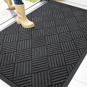 OLANLY Front Door Mat Outside Entrance 47x32, Absorbent, Heavy Duty Sturdy Natural Rubber Doormat Indoor Outdoor, Stain and Fade Resistant, Non-Slip Low Profile Floor Mat for Entryway, Black Diamond