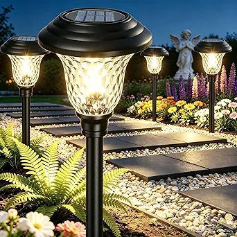 BEAU JARDIN 8 Pack Solar Pathway Lights White+Color Changing Stainless Steel 3 Mode Outdoor Multicolor Metal Solar Powered Waterproof Glass for Garden Landscape Path Yard Walkway Driveway Black