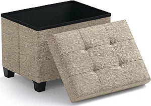 Ornavo Home Small Rectangle Storage Ottoman with Legs, 12x16x12, Tan/Taupe