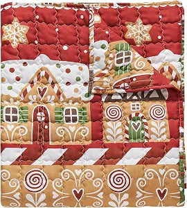 Greenland Home Gingerbread Lane Novelty Holiday Quilted Throw Blanket, 50 x 60 inches, Red