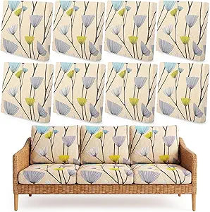 Tegeme 8 Pcs Stretch Printed Sofa Cushion Covers Outdoor Floral Couch Covers Replacement Outdoor Couch and Sofa Slipcovers Furniture Cushion Washable Reusable Furniture Protector (Dandelion)