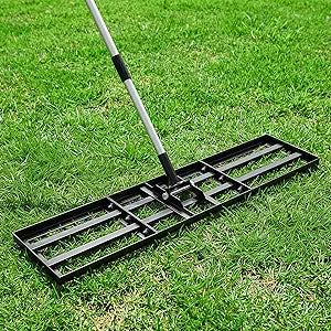 Lawn Leveling Rake, 45"x10" Stainless Steel Lawn Leveler with 76" Adjustable Handle, Heavy-Duty Yard Leveling Rake for Garden, Golf Course, Farm, Pasture, Professional Lawn Care Tool